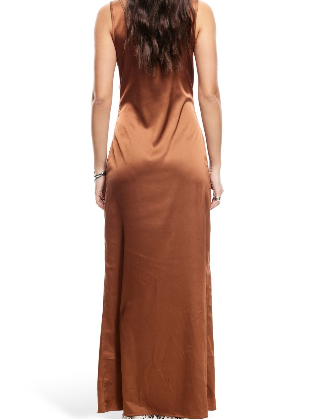 Lioness Copper-Brown Satin Lace-Trim Maxi Slip Dress - Picture 2 of 10